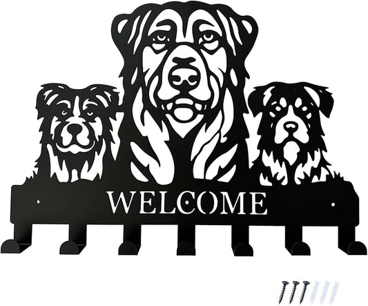 Durable Metal Wall Hooks with 3 Dog Silhouettes - 7 Hooks Home Storage & Welcome Sign Wall Decor