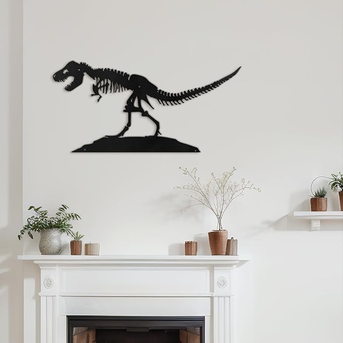 SIGNLEADER Metal Wall Art Decor Dinosaur Skeleton Minimalist Modern Abstract Wall Sculpture Hangings Home Decoration for Living Room, Bedroom, Bathroom, Kitchen, Outdoor - 18" Black