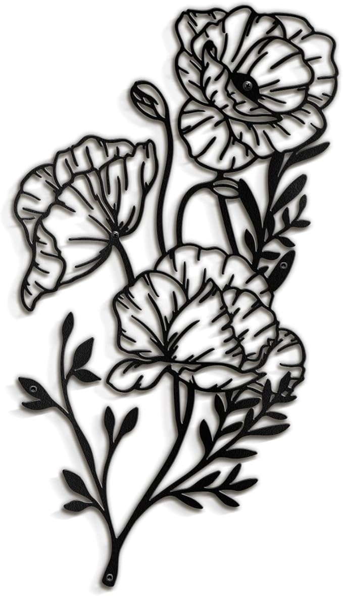 SIGNLEADER Metal Wall Art Decor Line flower Minimalist Modern Abstract Wall Sculpture Hangings Home Decoration for Living Room, Bedroom, Bathroom, Kitchen, Outdoor - 18" Black