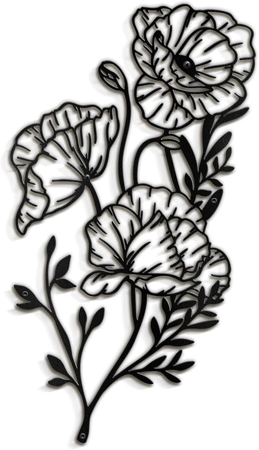 SIGNLEADER Metal Wall Art Decor Line flower Minimalist Modern Abstract Wall Sculpture Hangings Home Decoration for Living Room, Bedroom, Bathroom, Kitchen, Outdoor - 18" Black