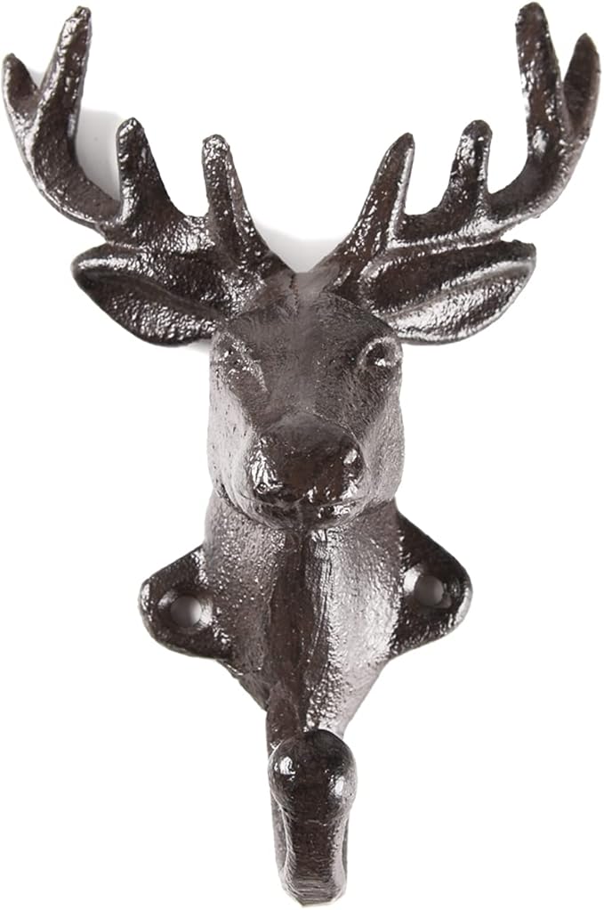 BRASSTAR Cast Iron Deer Head Single Wall Coat Hook Hanging for Coats, Bags, Hats, Towels, Keys, Rustic Retro Home Decorative Gift (1)