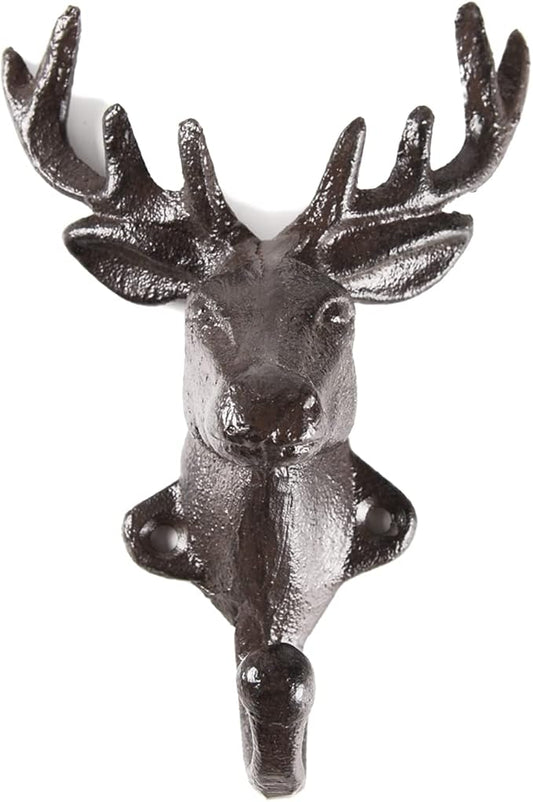 BRASSTAR Cast Iron Deer Head Single Wall Coat Hook Hanging for Coats, Bags, Hats, Towels, Keys, Rustic Retro Home Decorative Gift (1)