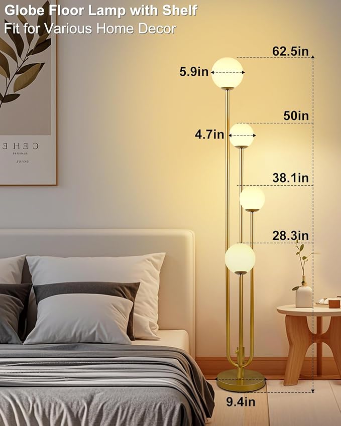 ACOHOOK 63IN 4-Light Dimmable Floor Lamp, Unique Candle Holder Style Gold Tall Standing Lamps with 3000K G9 Bulbs for Reading, Mid Century Modern Floor Lamp for Living Room Bedroom Home Office
