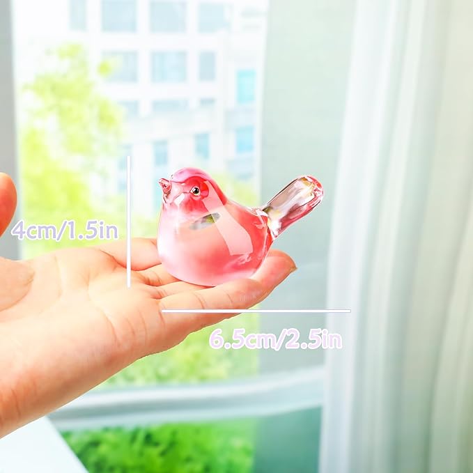 YWHL Handmade Crystal Pink Bird Figurines, Animals Gifts for Birds Lovers Women Men, Art Glass Birds Collectible for Home Decor, Desk Table Home Office Decoration