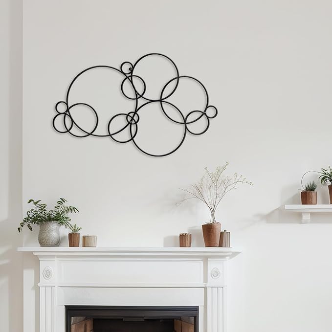 SIGNLEADER Metal Wall Decor Circles Bubbles Minimalist Modern Luxury Wall Sculpture Hangings 3D Statue Home Decoration for Living Room, Bedroom, Bathroom, Kitchen, Fireplace, Office - 24" Black