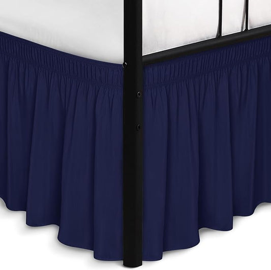 Biscaynebay Wrap Around Bed Skirts with Split Corners for King Beds 14" Drop, Navy Elastic Dust Ruffles Adjustable Easy Fit Wrinkle & Fade Resistant Silky Luxurious Fabric Machine Washable