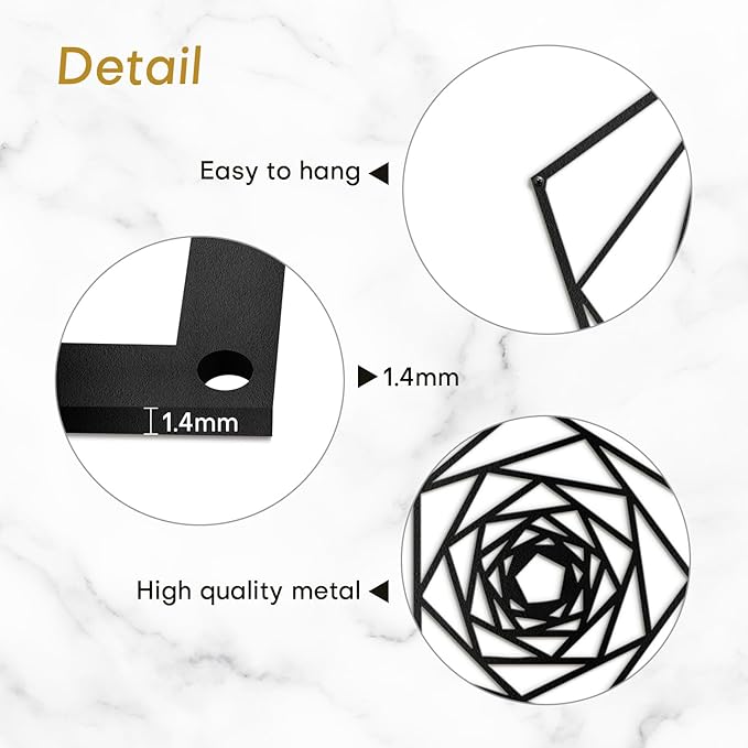 SIGNLEADER Metal Wall Decor Geometric Lines Rose Minimalist Modern Luxury Wall Sculpture Hangings 3D Statue Home Decoration for Living Room, Bedroom, Bathroom, Kitchen, Fireplace, Office - 24" Black