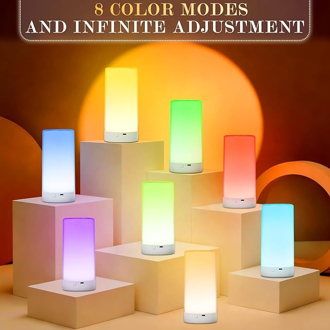 Table Lamp, Touch Sensor Bedside Lamps, Dimmable Warm White Light & Color Changing RGB for Kids Room, Bedroom, Living Room, Holiday Use