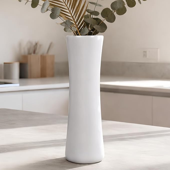 12 Inch White Vase Ceramic Flower Vase, Tall Vases for Pampas Grass, Home Decor, Modern Textured Vases for Living Room Decorations,Table Centerpieces,Shelf,Farmhouse Small Ceramic Vase