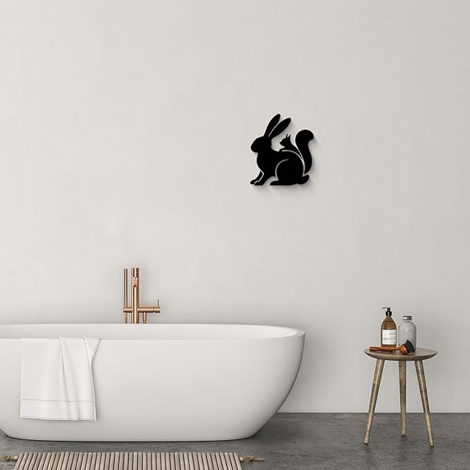 GlintHome Black Metal Wall Art - Rabbit and Squirrel Cute Silhouette Wall Decor for Bathroom Bedroom Living Room Home Decor