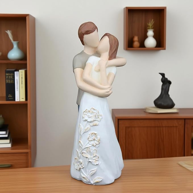 Room Decor 6 Inch Love Statue, White Resin Couple Embracing Sculpture，Wedding for Women, Couple, Wife, Aesthetic Home Decor for Bedroom, Living Room, Desk, Shelf,Bookshelf, Nightstand