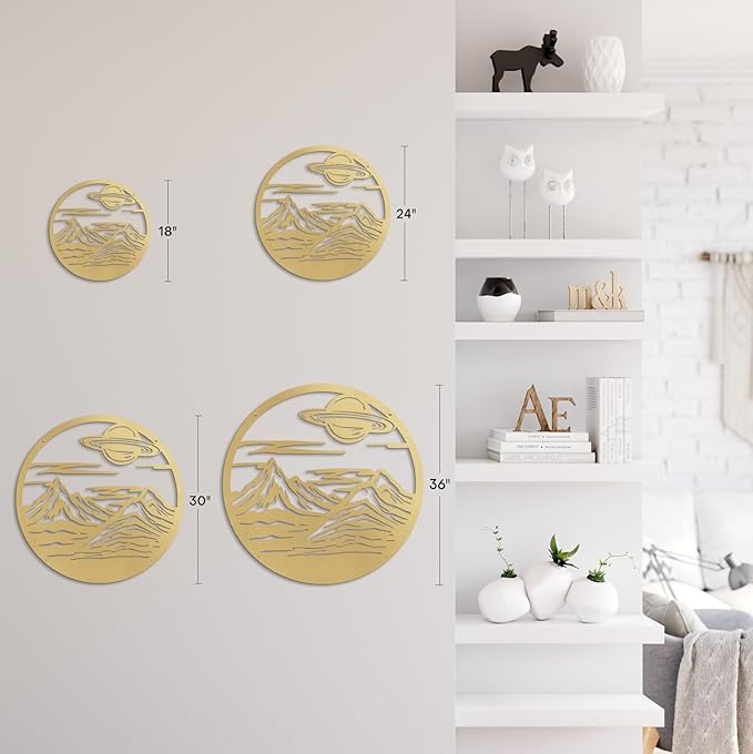 SIGNLEADER Metal Wall Art Decor Mountain Range Sun Landscape Minimalist Modern Abstract Wall Sculpture Hangings Home Decoration for Living Room, Bedroom, Bathroom, Kitchen, Outdoor - 18" Gold