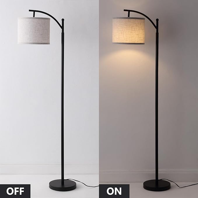 YJSQOEOE Arc Floor Lamp with 3 Color Temperatures, 9W LED Remote-Controlled Light, Tall lamp with Foot Switch and Timer Function, Modern Standing Lamp for Living Room, Bedroom, Office Reading, Black