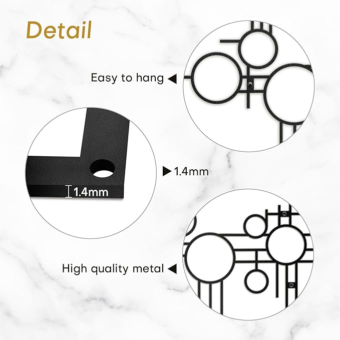 SIGNLEADER Metal Wall Decor Round Circle Lines Minimalist Modern Luxury Wall Sculpture Hangings 3D Statue Home Decoration for Living Room, Bedroom, Bathroom, Kitchen, Fireplace, Office - 24" Black