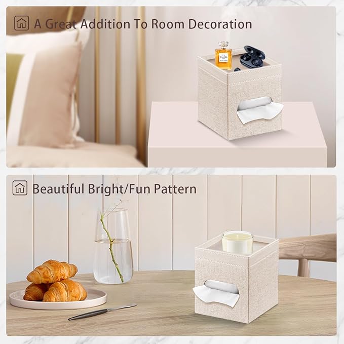 PU Leather Square Tissue Box Cover with Storage Tray,Modern Decorative Tissue Holder for Bathroom Vanity Night Stands, Office Desk,Stylish Tissue Holder for Home & Office Décor