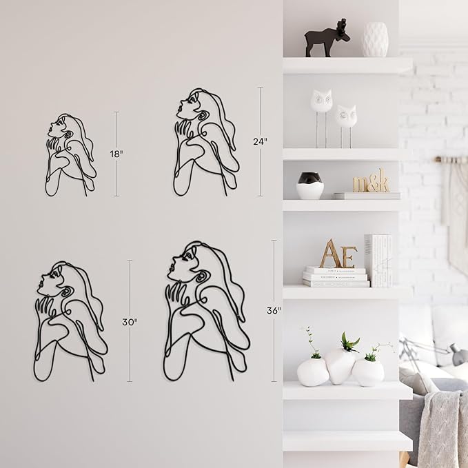 SIGNLEADER Metal Wall Art Decor Body Line Woman Body Drawing Line Modern Abstract Wall Sculpture Hangings Home Decoration for Living Room, Bedroom, Bathroom, Kitchen, Outdoor - 18" Black