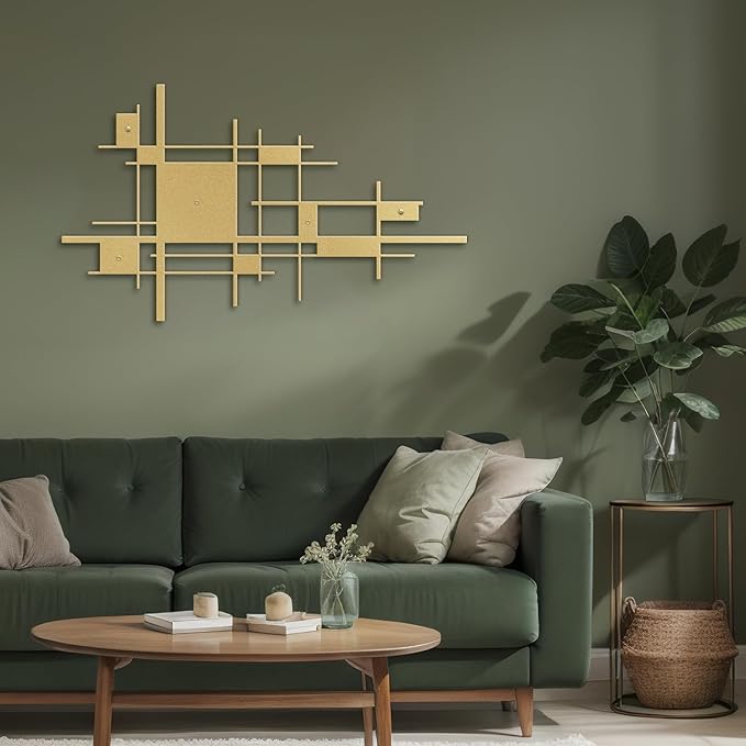 SIGNLEADER Metal Wall Decor Mondrian Geometric Minimalist Modern Luxury Wall Sculpture Hangings 3D Statue Home Decoration for Living Room, Bedroom, Bathroom, Kitchen, Fireplace, Office - 18" Gold