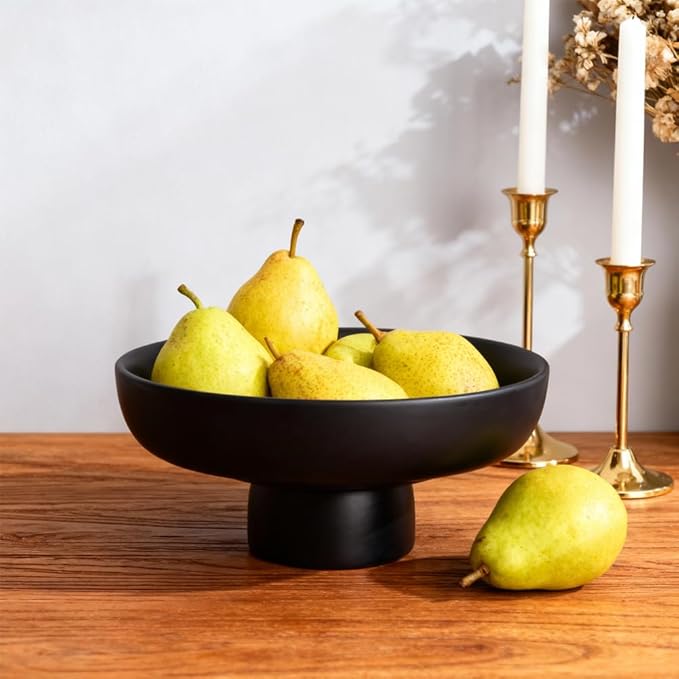 Matte Black Pedestal Bowl, Black Decorative Bowl Centerpiece for Coffee Table, Dining Table & Entryway, Modern Fruit Bowl, Black Key Bowl, Pedestal Bowl for Decorative Fruit