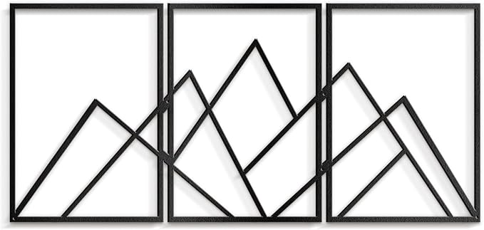 SIGNLEADER Metal Wall Decor Triangle Mountains Line Minimalist Modern Luxury Wall Sculpture Hangings 3D Statue Home Decoration for Living Room, Bedroom, Bathroom, Kitchen, Fireplace, Office - 24" Black