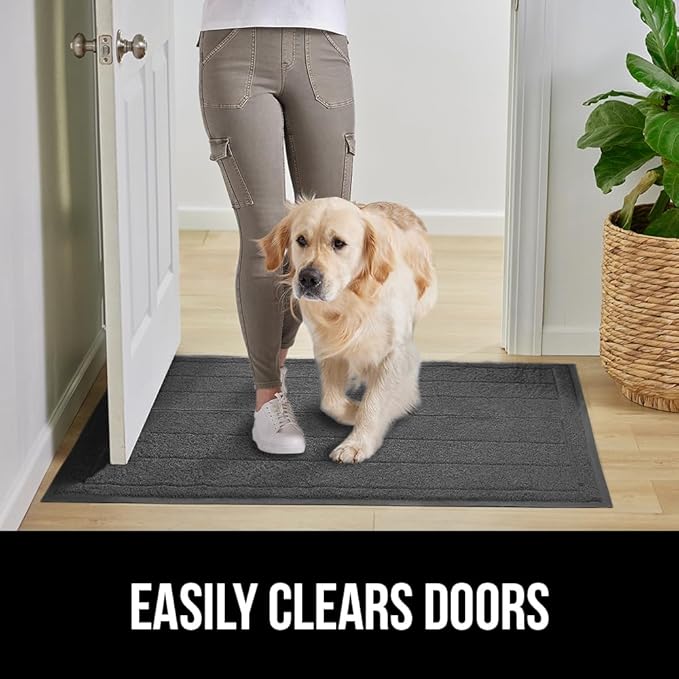 GORILLA GRIP Dirt Grabber Mesh Doormat, Low-Profile, Stain and Fade Resistant Heavy Duty Quick Dry Striped Doormats, Mats for Indoor or Outdoor Entry, Shoe Scraper, Garage Entrance Mat 35x23 Dark Gray