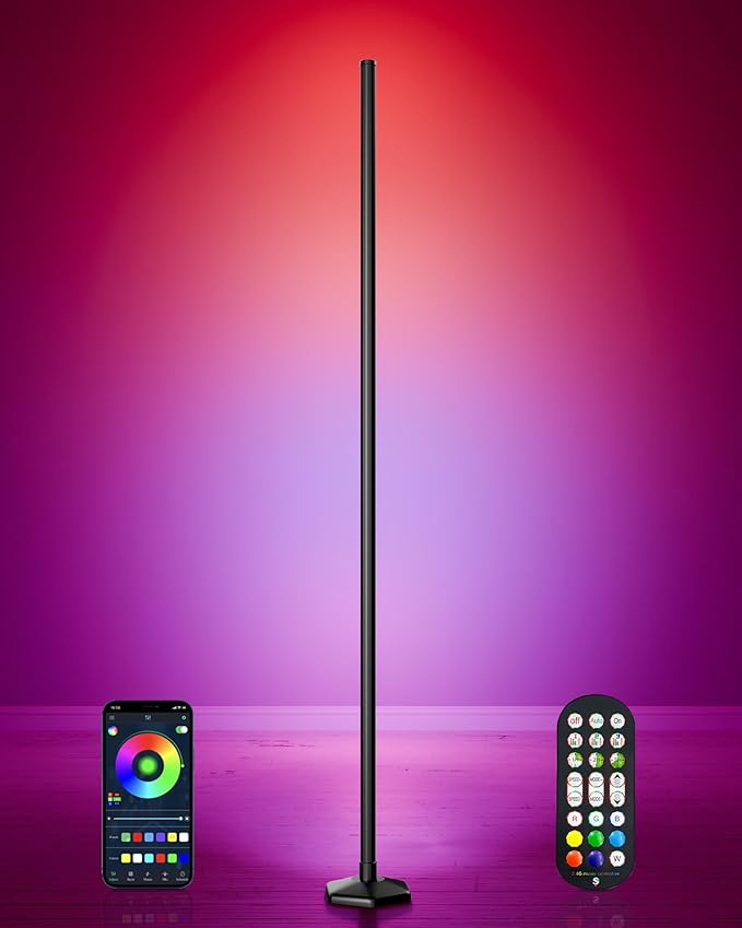 boostool Corner Floor Lamp, 65" RGB Color Changing led Floor lamp with APP and Remote Control, Dimmable Mood Light Corner Light with Music Sync, DIY Mode & Timing for Living Room Gaming Room
