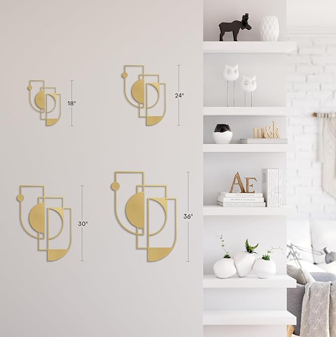SIGNLEADER Metal Wall Decor Overlapping Rectangles Minimalist Modern Luxury Wall Sculpture Hangings 3D Statue Home Decoration for Living Room, Bedroom, Bathroom, Kitchen, Fireplace, Office - 24" Gold