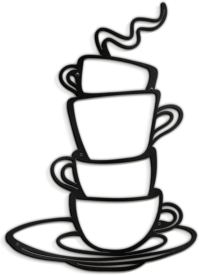 SIGNLEADER Metal Wall Art Decor Coffee Cup Modern Abstract Wall Sculpture Hangings Home Decoration for Living Room, Bedroom, Bathroom, Kitchen, Outdoor - 18" Black