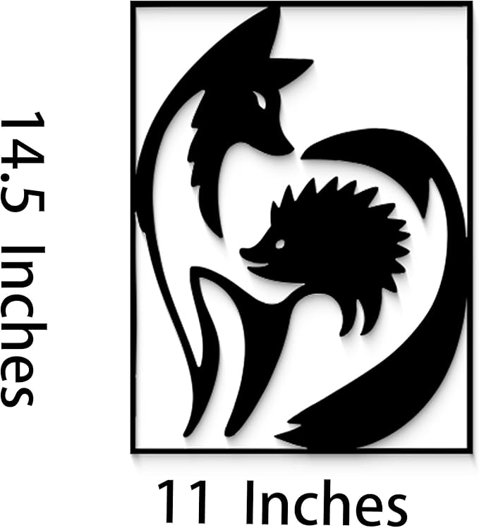 GlintHome Black Metal Wall Art - Fox and Hedgehog Cute Silhouette Wall Decor for Bathroom Bedroom Living Room Home Decor