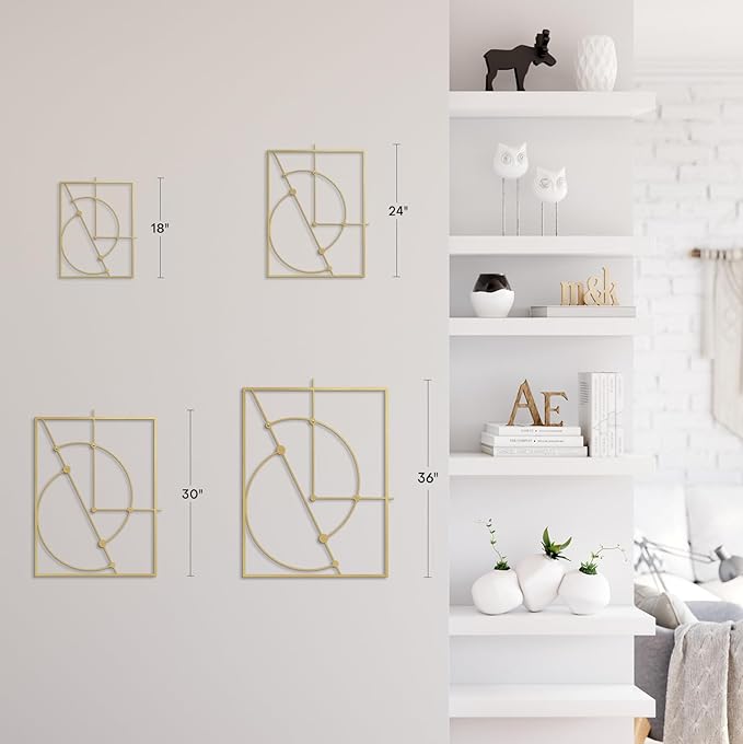 SIGNLEADER Metal Wall Decor Circles Minimalist Modern Luxury Wall Sculpture Hangings 3D Statue Home Decoration for Living Room, Bedroom, Bathroom, Kitchen, Fireplace, Office - 18" Gold