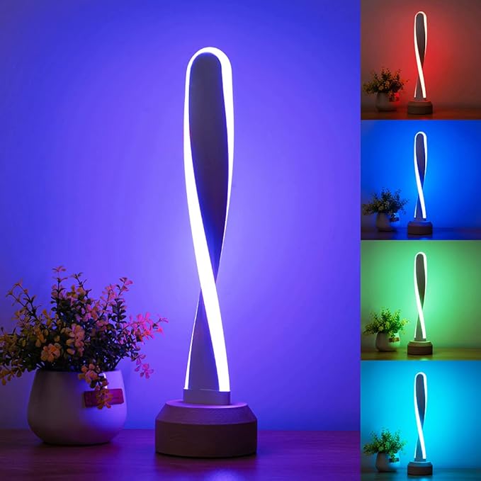 Table Lamp RGB Wood lamp Bedside Lamp 16 Color-Changing Light, Natural Beech Night Light for Living Rooms and Bedrooms Creative Home Decor, Unique House warmging Gift(US-LX-RGB)