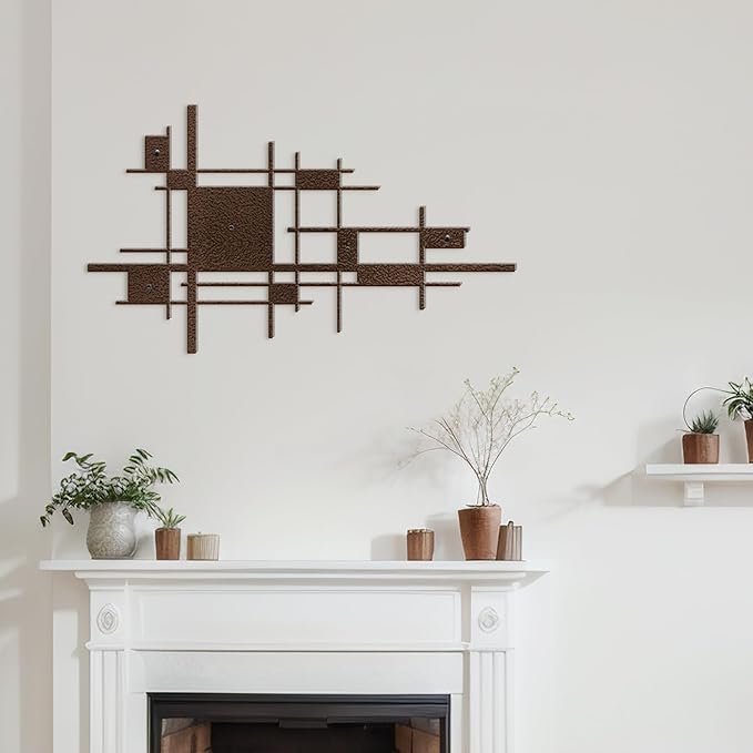 SIGNLEADER Metal Wall Decor Mondrian Geometric Minimalist Modern Luxury Wall Sculpture Hangings 3D Statue Home Decoration for Living Room, Bedroom, Bathroom, Kitchen, Fireplace, Office - 18" Bronze