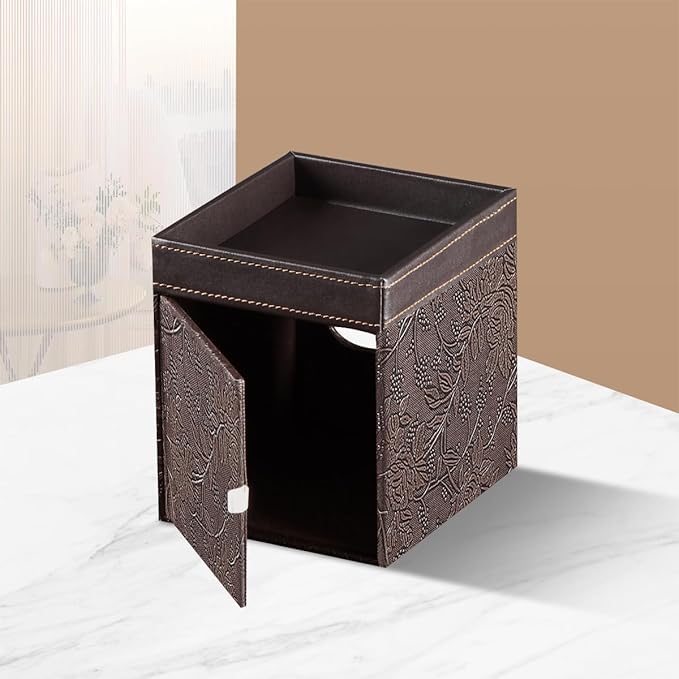 Square Tissue Box Cover with Storage Tray,PU Leather Tissue Cube Box Holder,Decorative Tissue Holders,Modern Tissues Case Napkin Dispenser Facial Paper Organizer for Bathroom Vanity