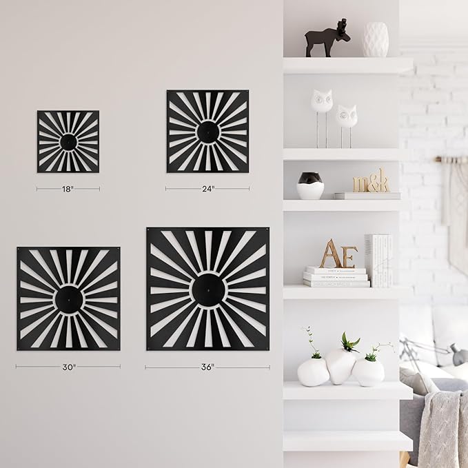 SIGNLEADER Metal Wall Decor Sun Ray Minimalist Modern Luxury Wall Sculpture Hangings 3D Statue Home Decoration for Living Room, Bedroom, Bathroom, Kitchen, Fireplace, Office - 24" Black