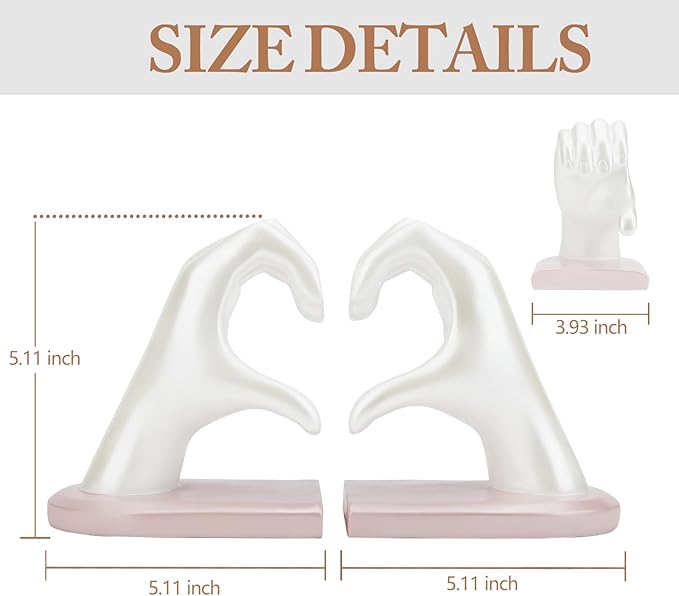 Bookends, Heavy Duty Bookend Holder Decor, White Finger Heart Shaped Decor, Modern Art Sculpture, Finger Home Decoration, Boho Decor for Desktop Bedroom Study Room