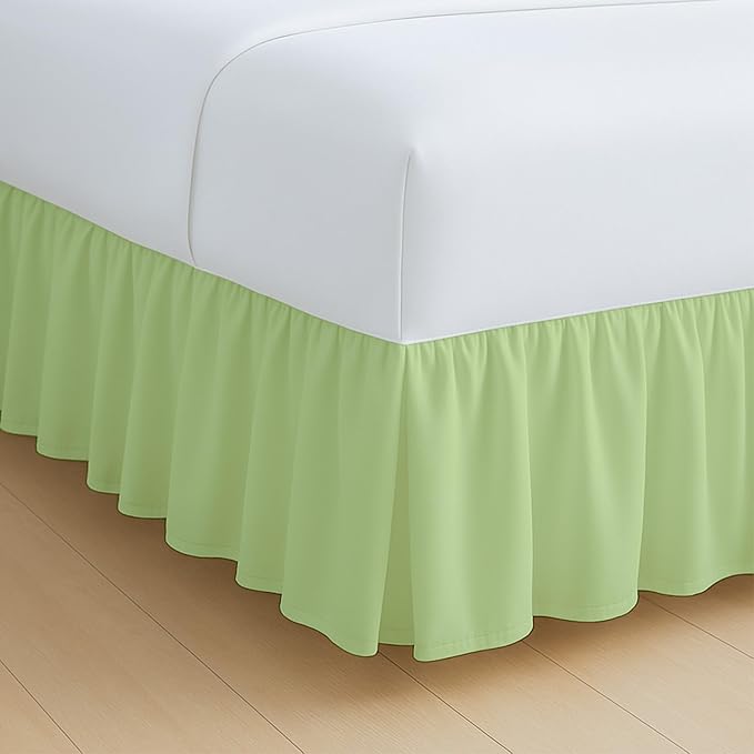 Rajlinen Ruffled Bed Skirt King, 24 Inch Drop Dust Ruffle with Split Corners, 100% Microfiber Bedskirt with Platform, Three-Sided Coverage Ruffled Gathering Design, Sage