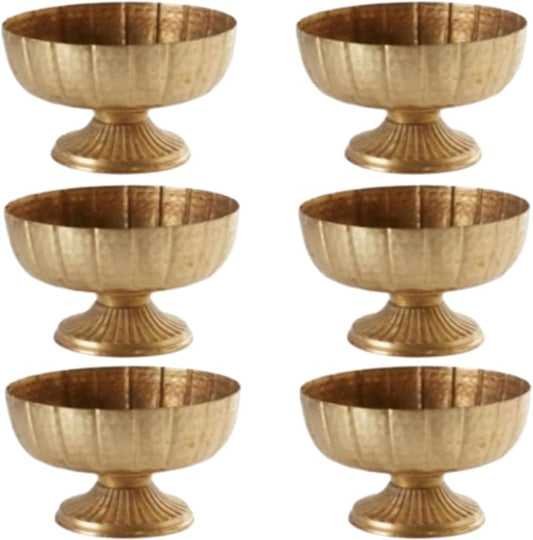 6 Pcs Distressed Gold Metal Compote Bowl Compote Vase Centerpieces for Table Pedestal Vase for Wedding Birthday Party Anniversary Indoor Outdoor Activity, 8 Diameter (Distressed Gold)