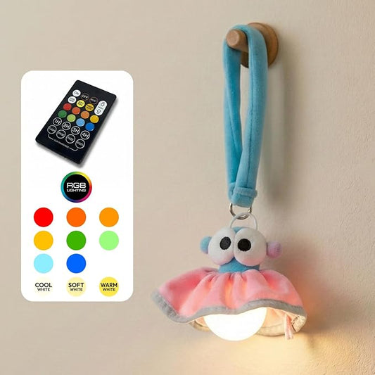Aesthetic Plush LED Night Light, 1200mAh Rechargeable Mood Lamp, 3 Color Temperatures (Warm/Nature/Cool), 150 Lumens Dimmable Nursery Light with Remote, 1-4H Timer, Bedside Decor,Pink Blue
