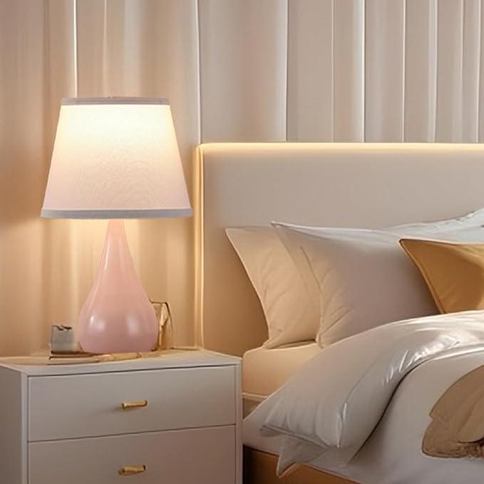 17.3'' Modern Dimmable Touch Lamps for Nightstand 2pcs, Table Lamps for Living Room, Reading Desk Lamp for Office, Bedside Lamps with Iron Base, Small Lamp for Bedroom, Bulb Included, Pink