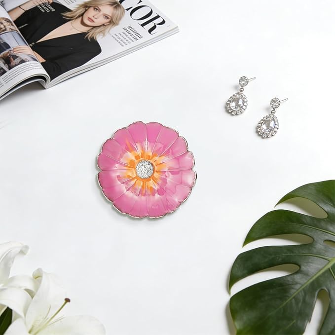 LARAINE Jewelry Dish Display Trinket Tray Flower Home Decorative Organizer Gift Necklace Earring Rings Holder Storage 3.15" (Pink)