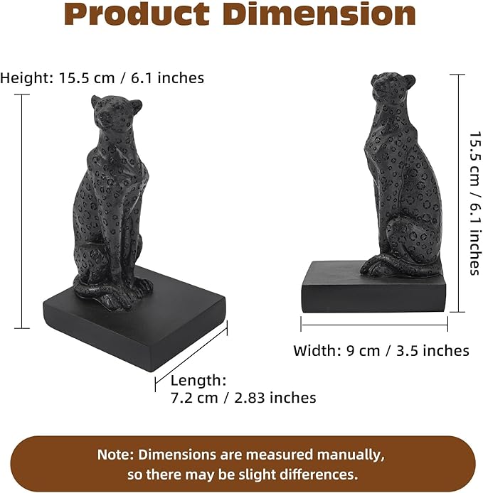 Black Cheetah Bookends, Book Ends for Shelves to Hold Books Heavy Duty, Creative Resin Book Holders for Home Farmhouse Shelves Office Lover Gift