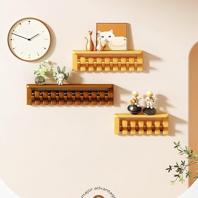 Wall Mounted Piano Key Hanger | Flip Style Hook | Entrance Wall Art Hook, Made of Oak Wood (3 Times Painted, 4 Times Polished) (Tray Walnut-Beech, 6Hooks)