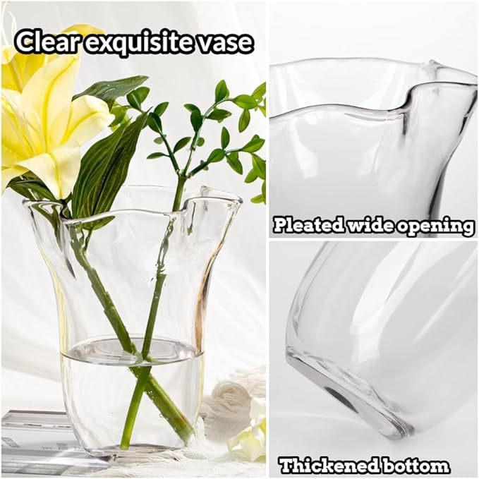 8 inch Clear Glass Vases Flower Vases for Centerpiece, Large Crystal Vases for Flowers Wide Mouth Vase for Home Office Living Room Shelf Wedding Decor (Clear)