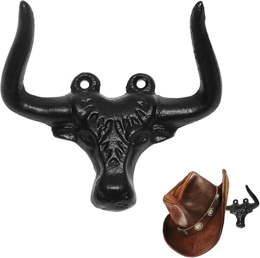 Cast Iron Wall Mount Hook – Black Bull Design, 1 Pack – Vintage Rustic Coat Hook for Entryway, Bathroom, Kitchen, or Bedroom