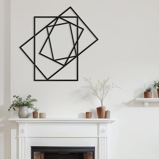 SIGNLEADER Metal Wall Decor Rectangles Composition Rectangles composition Minimalist Modern Luxury Wall Sculpture Hangings 3D Statue Home Decoration for Living Room, Bedroom, Bathroom, Kitchen, Fireplace, Office - 24" Black