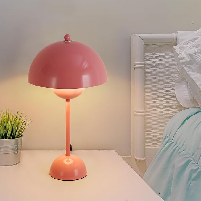 COSYLUX Modern Small Table Lamp for Bedroom, Cute Dome Shade Reflecting Light Reading Lamp for Living Room, Kid's Room, Study, Office, Beside Bedside Nightstand Desk Lamp(Light Pink)