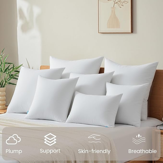 QUIETSEA 20x20 Pillow Inserts, 2 Pack Down Alternative Throw Pillow Inserts, Fluffy Soft Square Decorative Pillows for Bed, Couch and Sofa