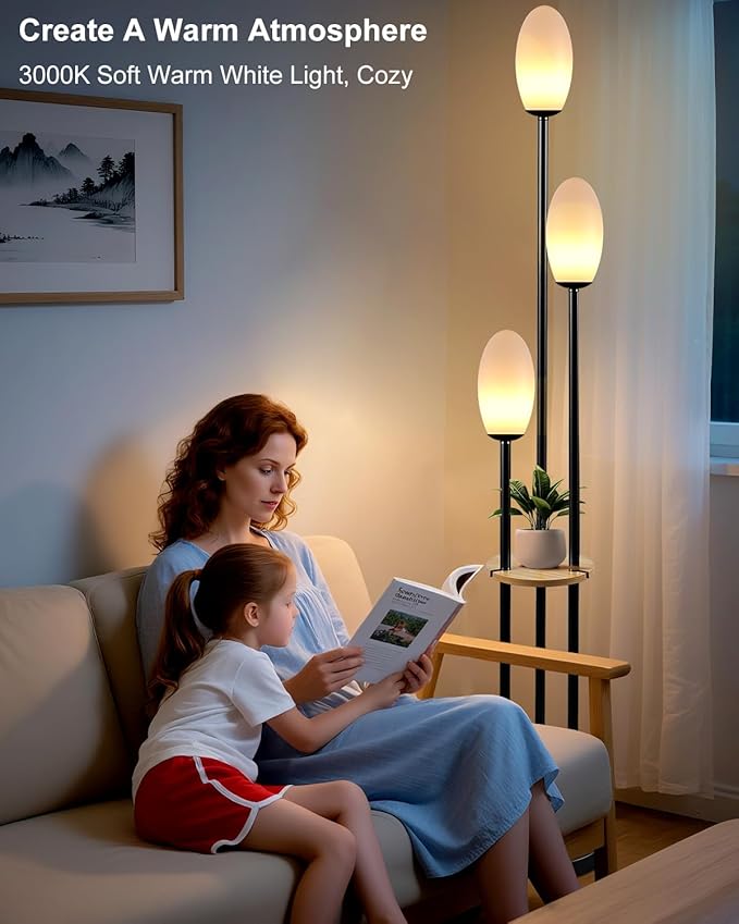 Lightdot Black Dimmable Floor Lamp with Table, 63IN Mid-Century Oval Floor Lamps with 3000K Soft Warm White Bulbs, 3-Lights Candle Holder Style Modern Tall Standing Lamp for Living Room