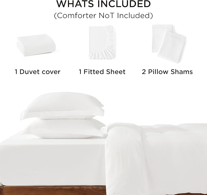 Bedsure California King Size Duvet Cover with Fitted Sheet - 4 Pieces Prewashed Cotton-Like Extra Soft Bedding Set, Includes 1 Duvet Cover 104x98 Inches, 2 Pillow Shams, 1 Fitted Sheet, White