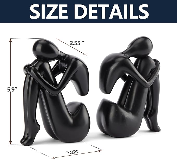 Black Decor Women Statue, Thinker Girl Sculptures, Modern Abstract Art Accents, Black Resin Collectible Figurines for Living Room Bedroom Bookshelf Coffe Table, Resin, 1Piece