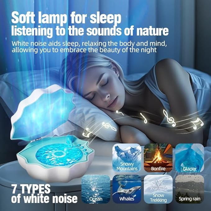 Northern Lights Projector, Night Light Projector for Bedroom Built-in Bluetooth Speaker, White Noise, Shell Night Light for Room Decor/Gift for Kids/Party/Music/Relaxation/Valentines Day Gifts